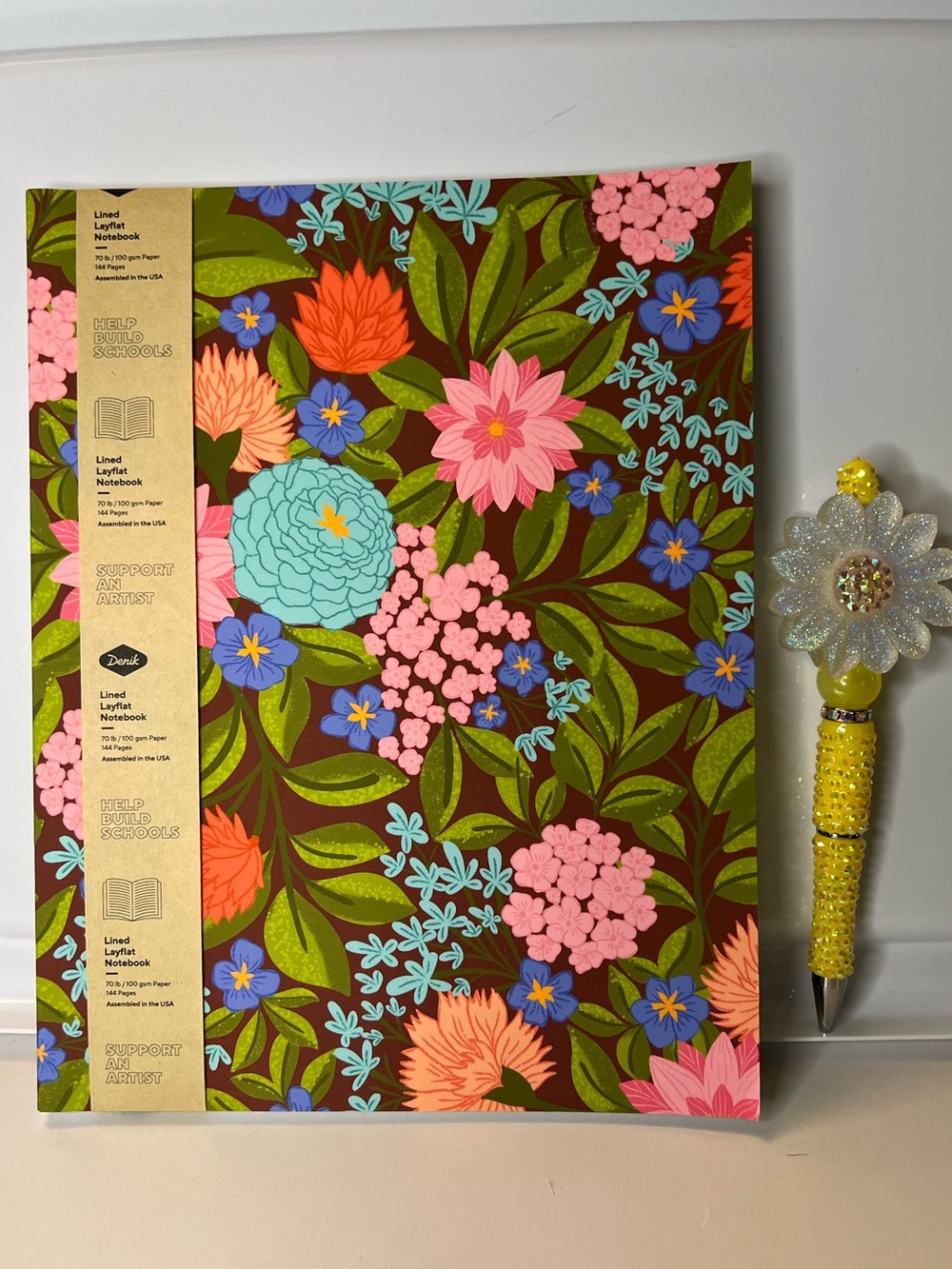 Denik Layflat Lined Notebook With Handmade Floral Pen